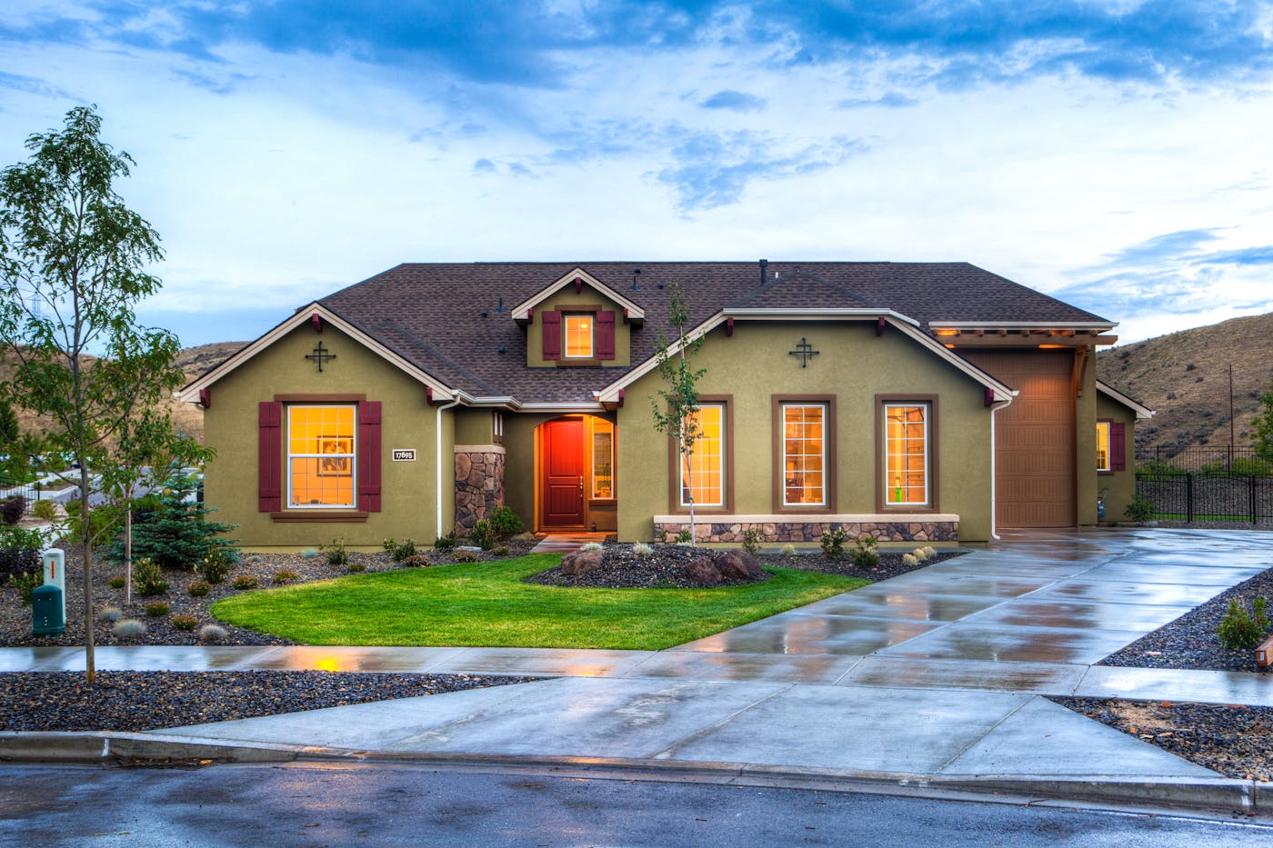 Modern home exterior with curated landscaping